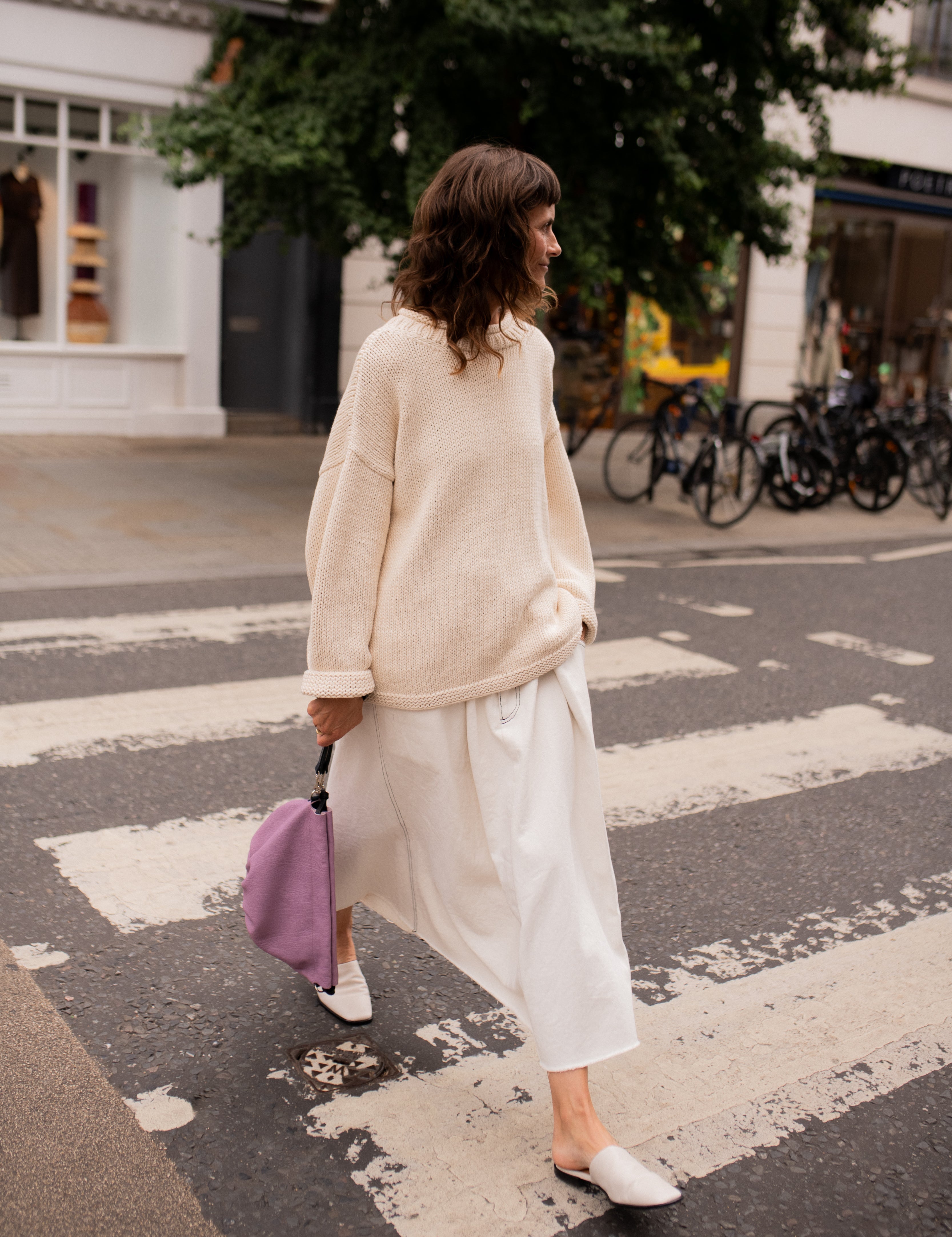 Plain hand knit jumper in cream front view