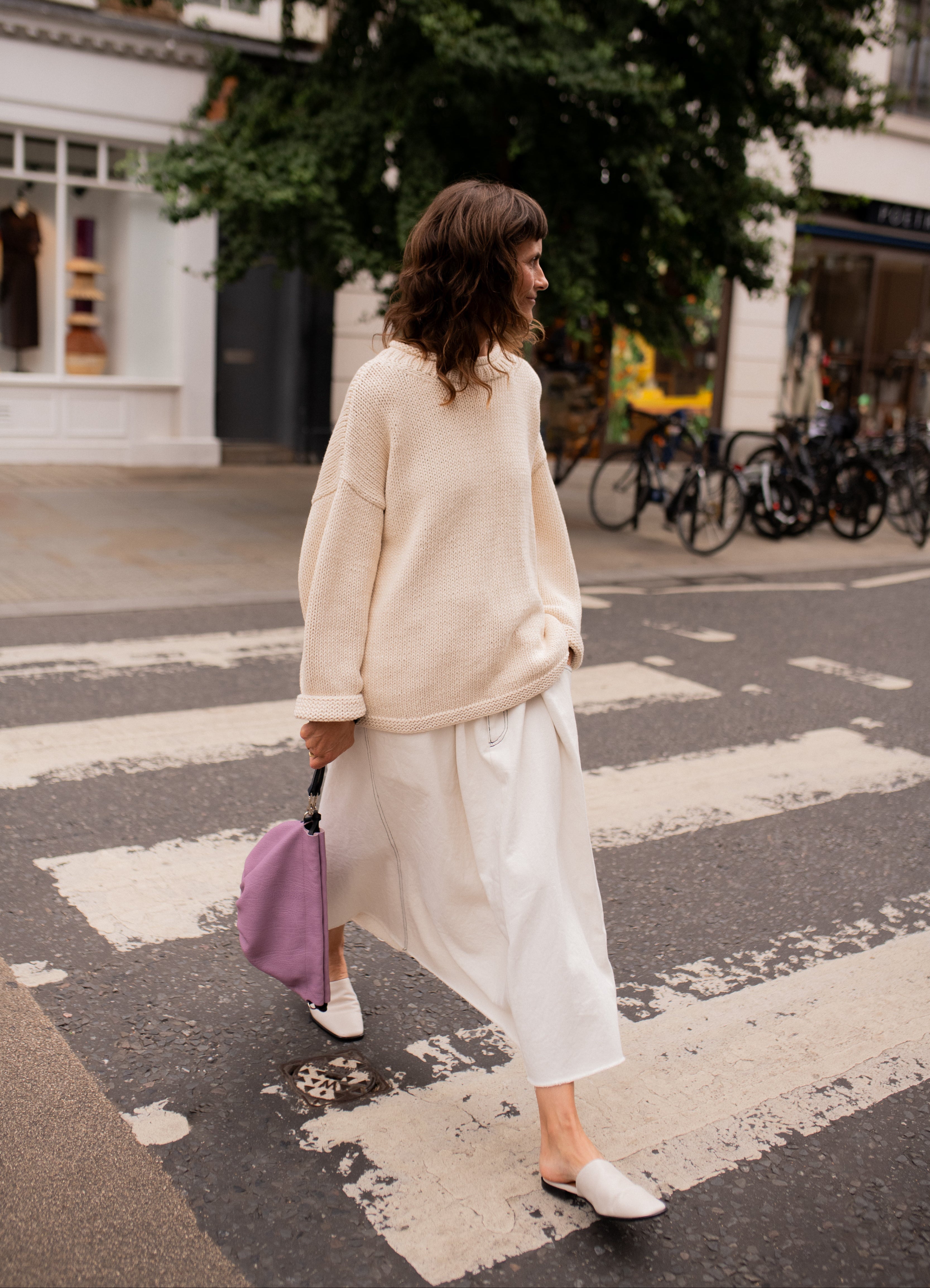Plain hand knit jumper in cream front view