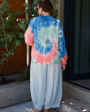 Slouchy fit tie dye cardigan in 100% cotton with unique hand-dyed finish