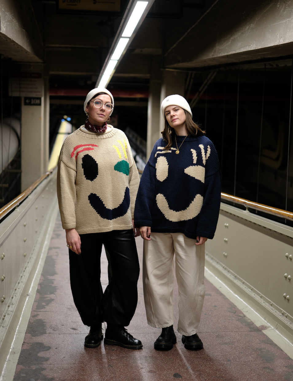 Slow fashion hand knit jumper lifestyle image showing relaxed styling