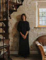 Black Aran Jumper in 100% cotton with traditional cable knit and integrated SL initials by Slow Love Knitwear