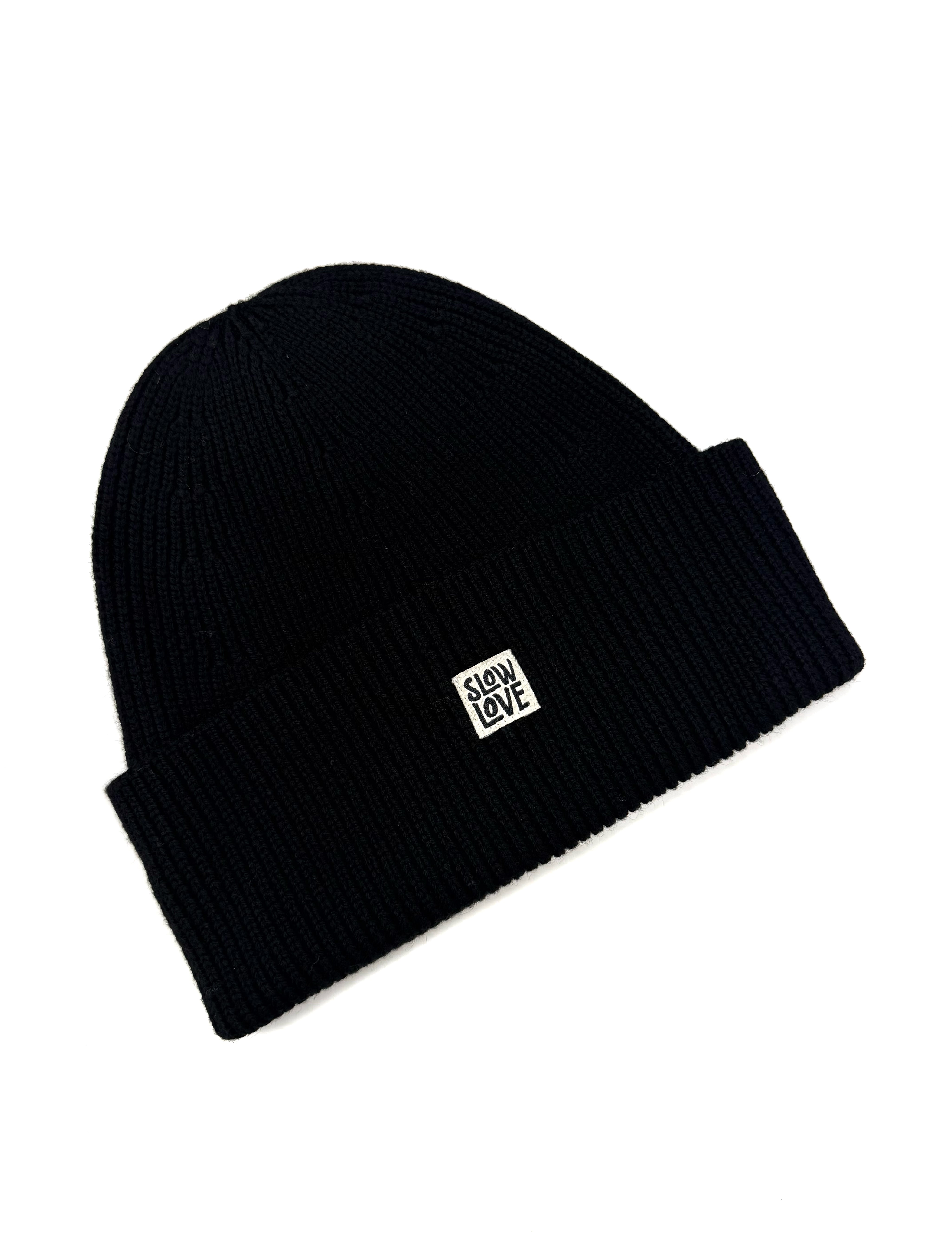 Black Staple Beanie by The Slow Love, knitted from 100% merino wool.