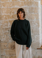 Charcoal Staple Crew Jumper in premium 100% cotton with a relaxed boxy silhouette by Slow Love Knitwear