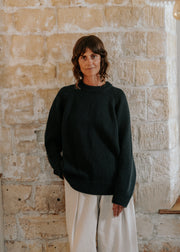 Charcoal Staple Crew Jumper in premium 100% cotton with a relaxed boxy silhouette by Slow Love Knitwear