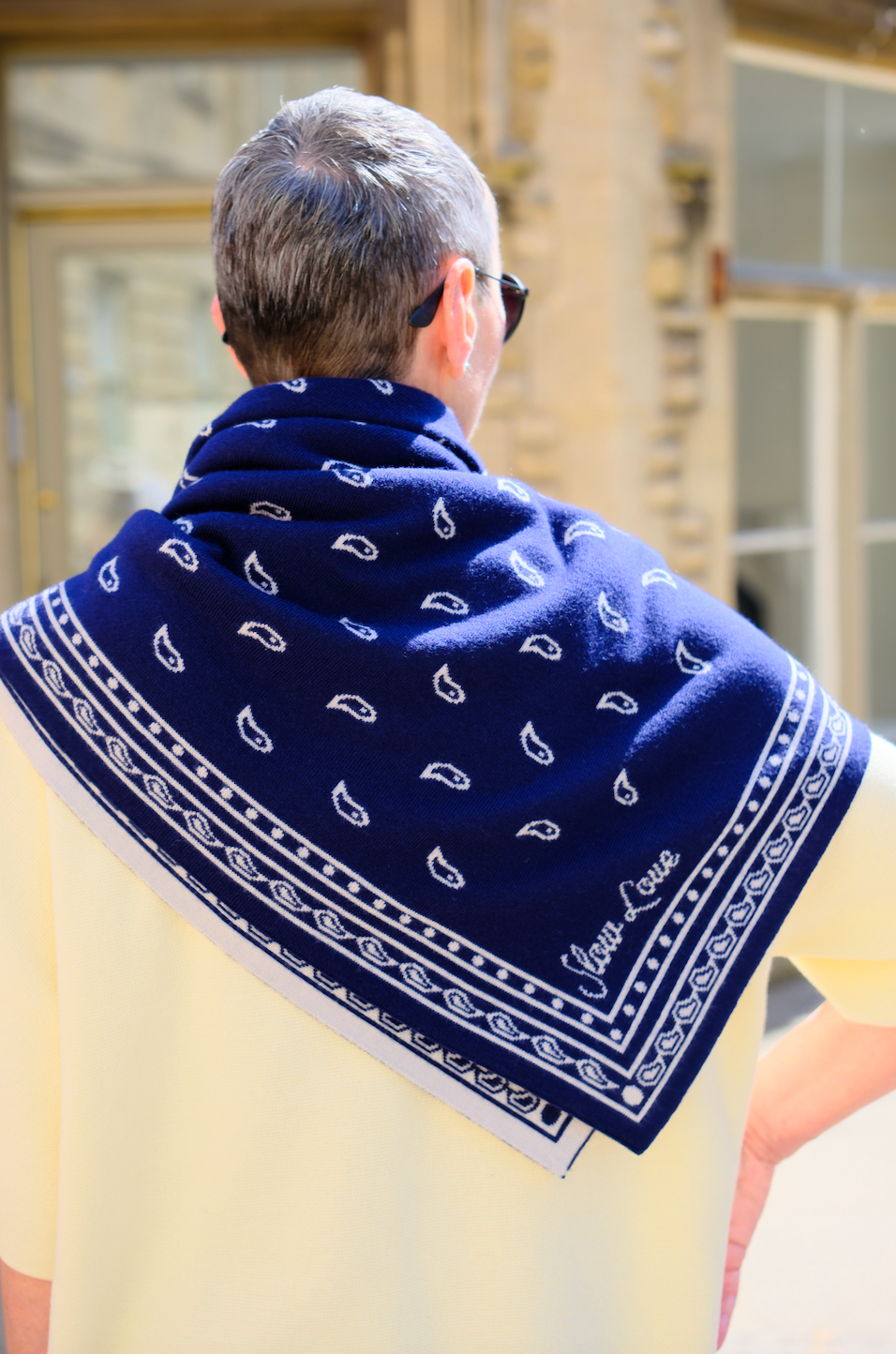 Slow Love French Navy Bandana Scarf in luxury 100% merino wool for cooler days