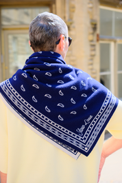Slow Love French Navy Bandana Scarf in luxury 100% merino wool for cooler days
