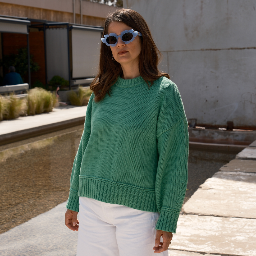 Slow Love Knitwear balloon jumper in 100% cotton with oversized boxy fit and balloon sleeves