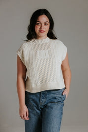 Boxy 100 percent cotton knit tank top by Slow Love Knitwear inspired by sell-out Aran jumper