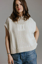 Boxy 100 percent cotton knit tank top by Slow Love Knitwear inspired by sell-out Aran jumper
