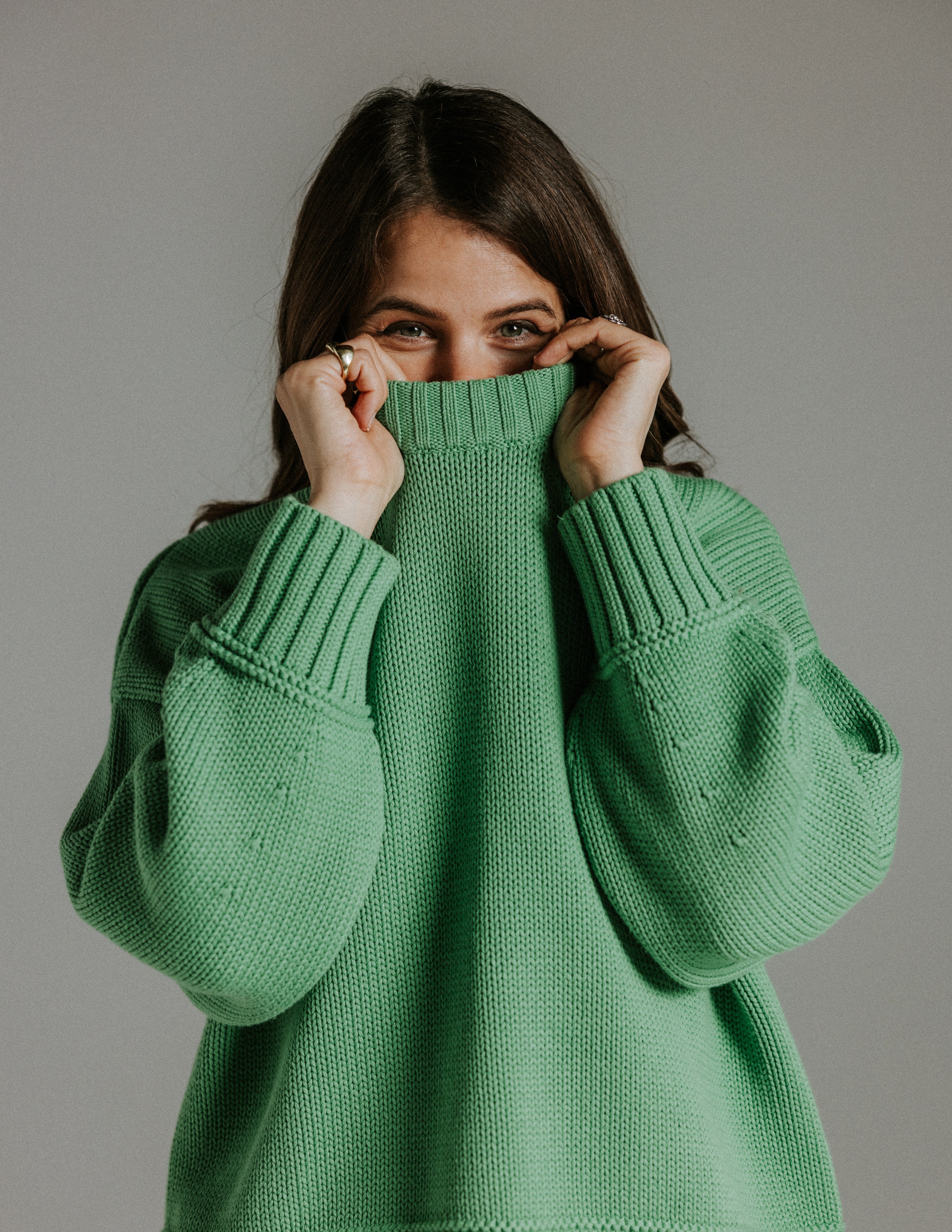 Close up of textured cotton knit jumper fabric by Slow Love Knitwear
