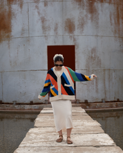 Slow Love Knitwear diagonal stripe hand knit cardigan in 100% cotton with oversized fit