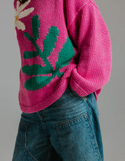 Close up of 100 percent cotton hand knitted jumper texture by Slow Love Knitwear