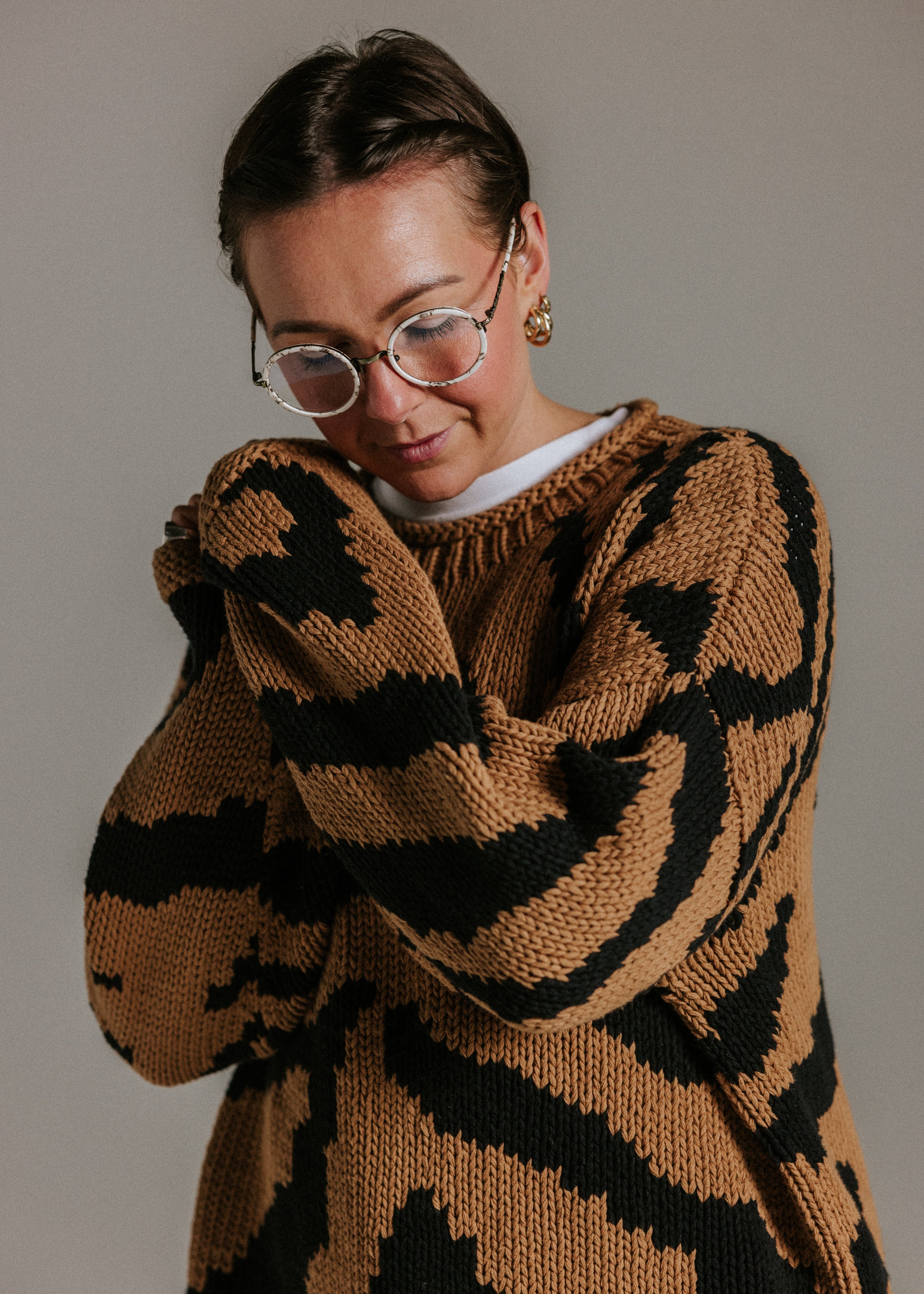 Close up of 100 percent cotton hand knitted jumper texture by Slow Love Knitwear