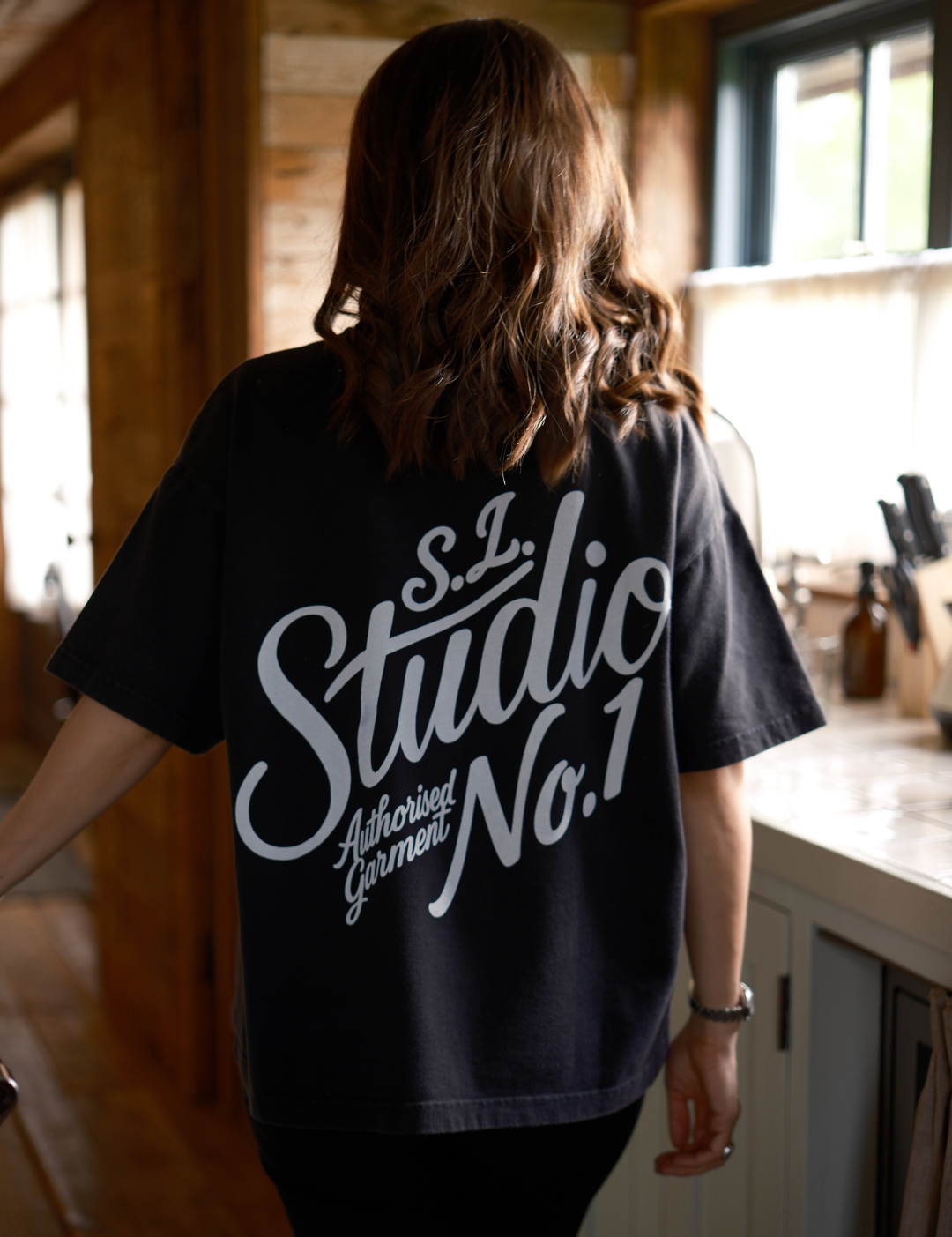 Premium oversized boxy t-shirt by Slow Love Knitwear in faded black organic cotton.