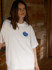 Psychedelic graphic t-shirt by Slow Love Knitwear crafted from premium 250gsm organic cotton.
