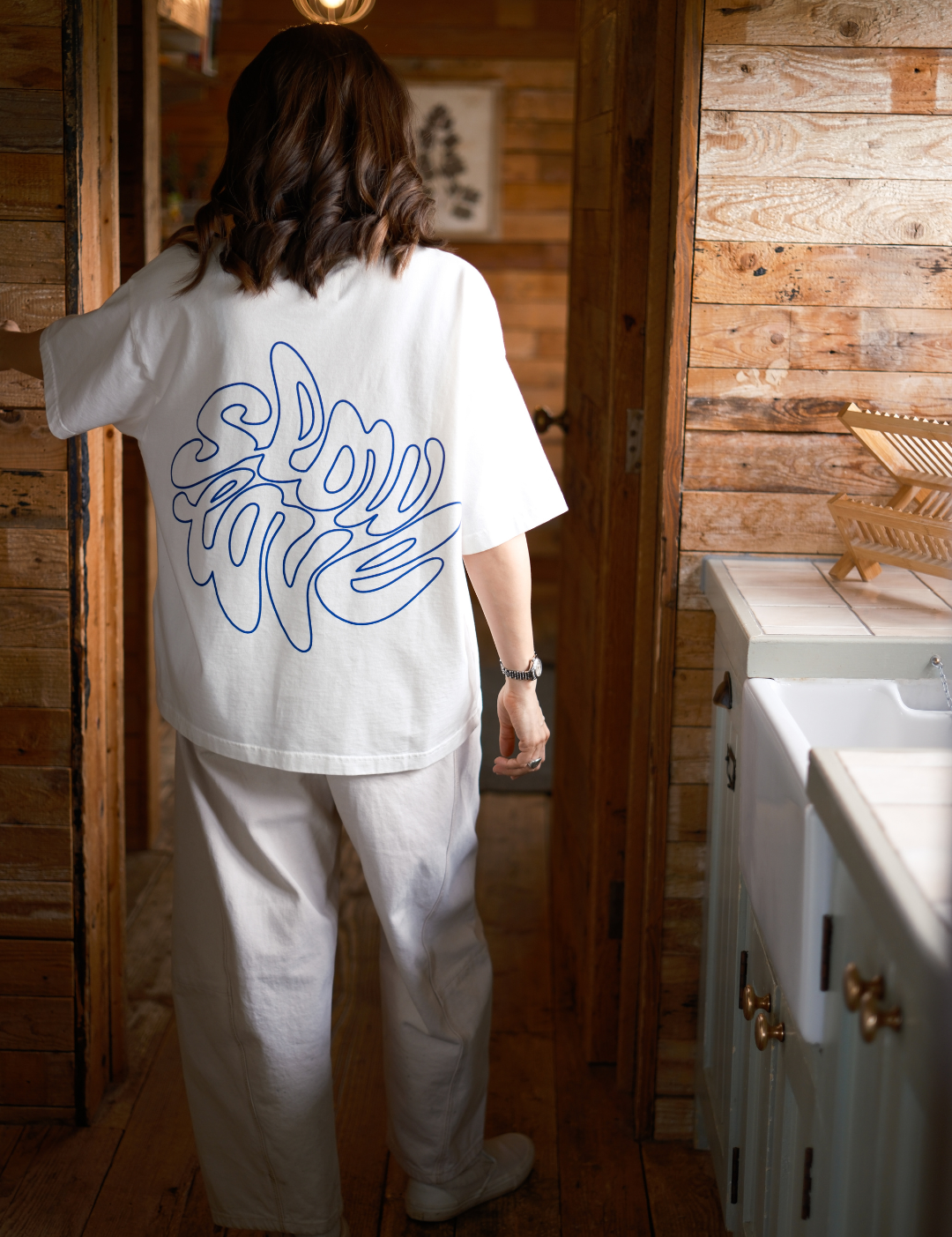 Back view of the Psychedelic oversized boxy t-shirt made from premium organic cotton.
