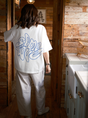 Back view of the Psychedelic oversized boxy t-shirt made from premium organic cotton.
