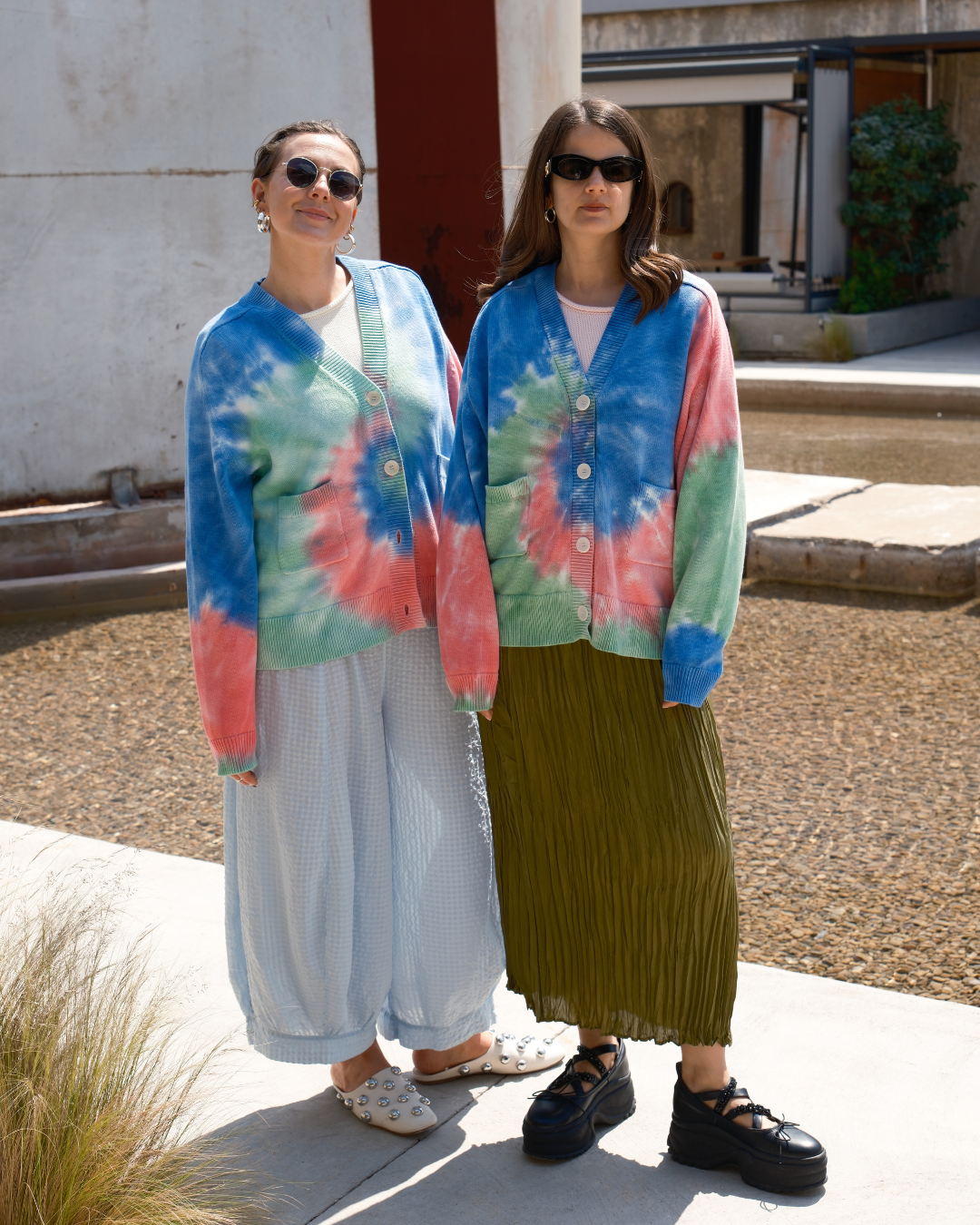 Slow Love Knitwear tie dye cardigan in mid-weight 100% cotton with a relaxed slouchy fit