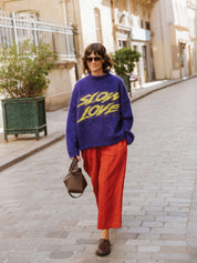 Styling the Slow Love Ozzy Mohair Jumper showcasing its fluffy texture and luxurious mohair and wool blend.