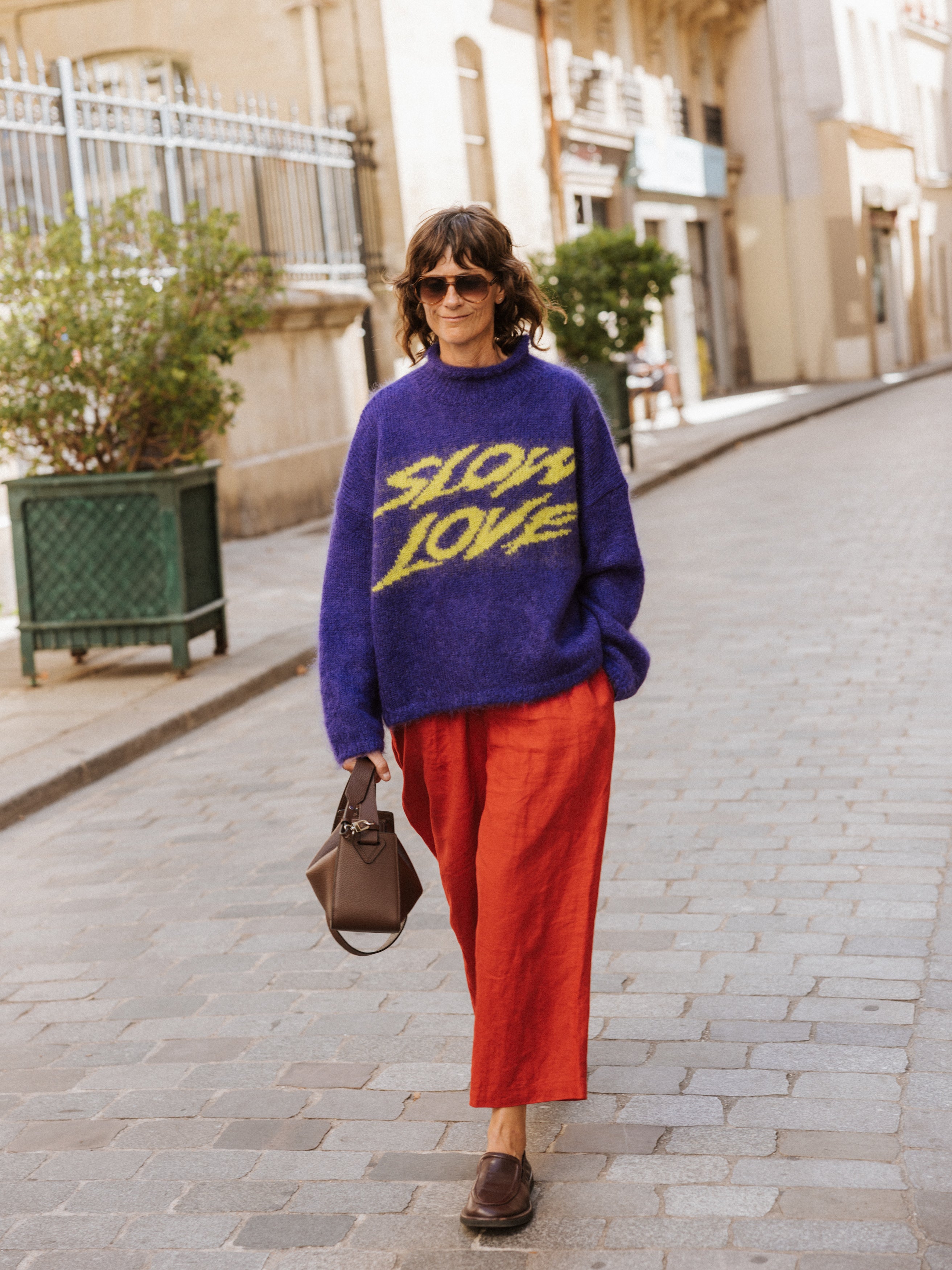 Styling the Slow Love Ozzy Mohair Jumper showcasing its fluffy texture and luxurious mohair and wool blend.