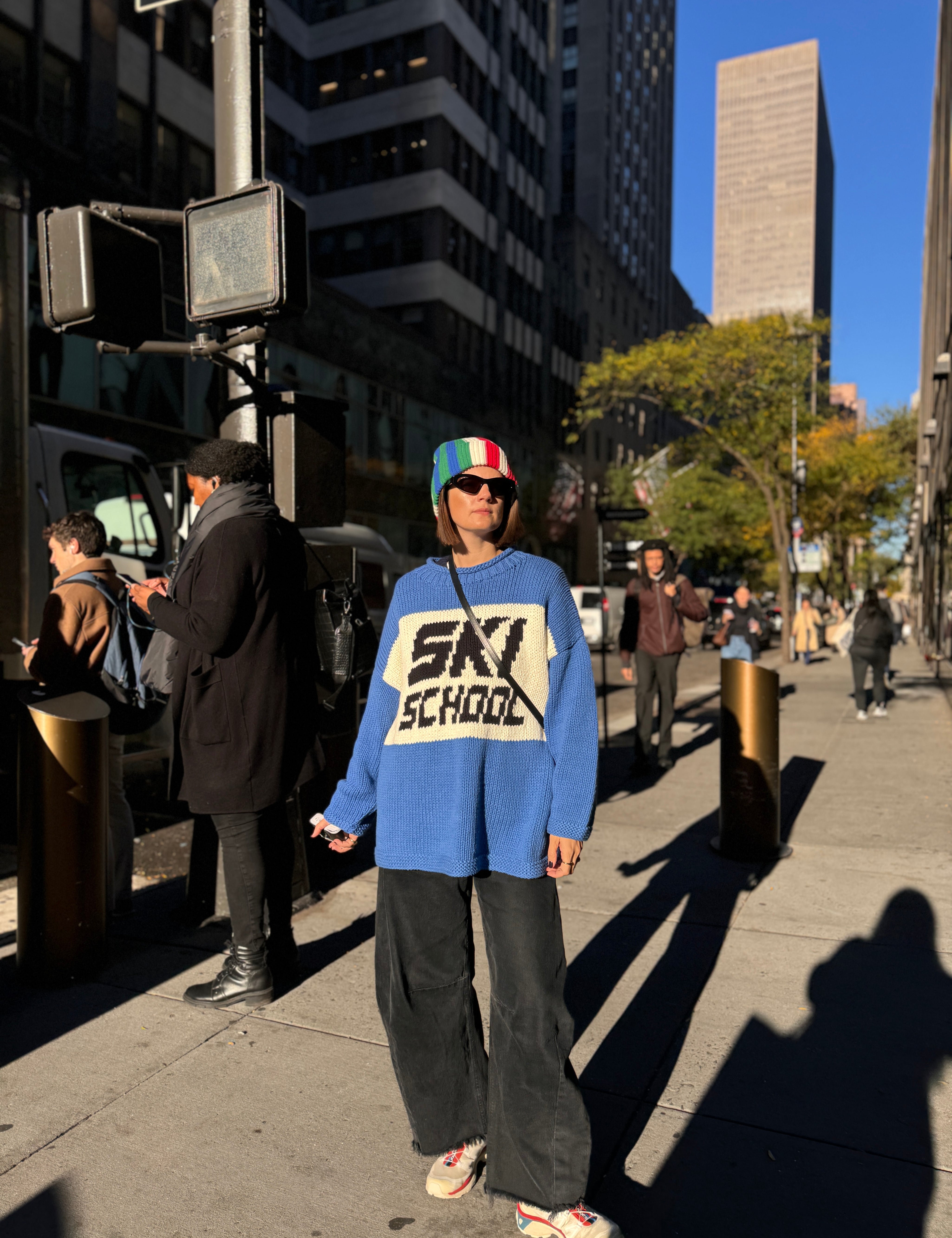 Slow Love Ski School Jumper showcasing its relaxed, oversized silhouette inspired by classic 1980s ski style.