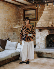 Tiger Hand Knit Jumper in 100% cotton with a bold two-colour intarsia tiger pattern by Slow Love Knitwear