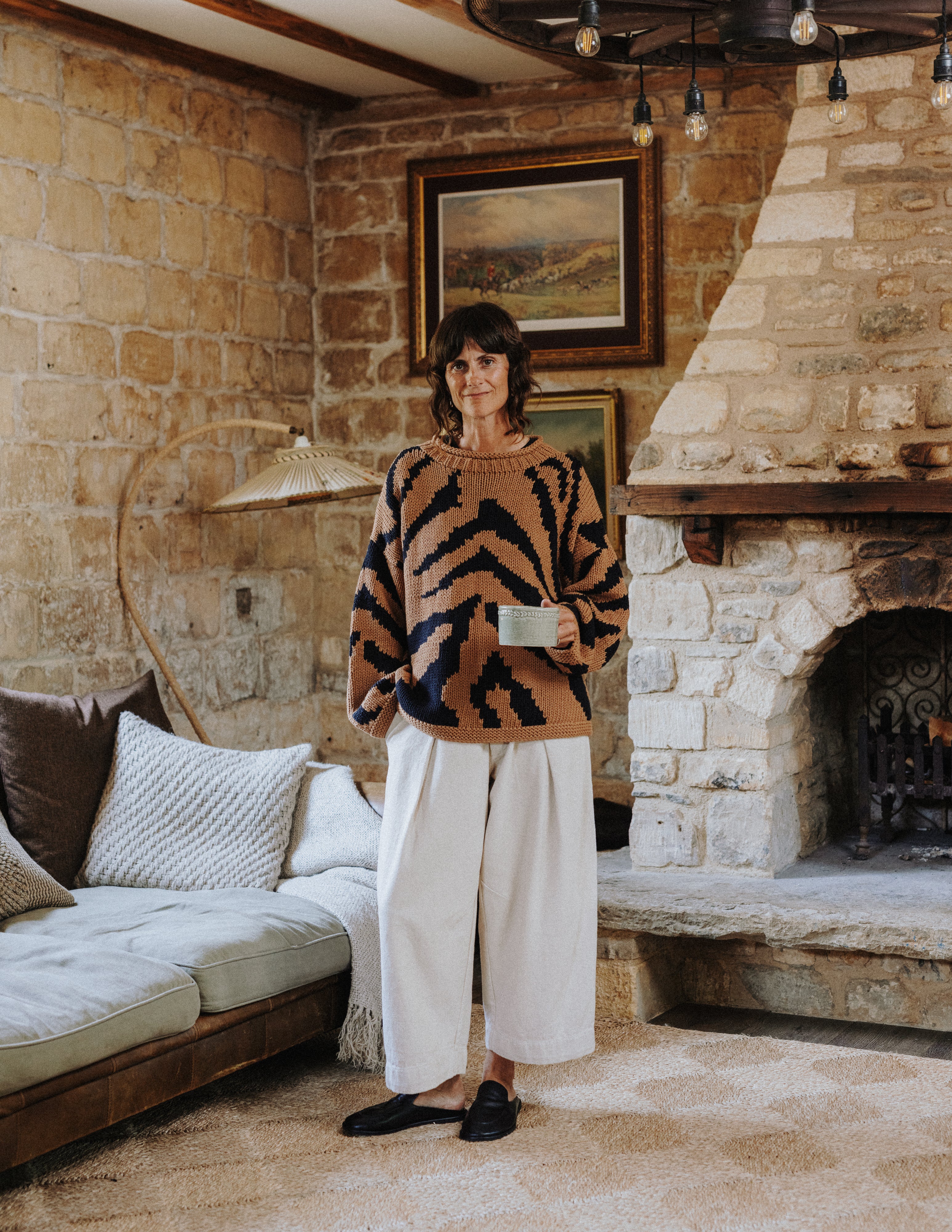 Tiger Hand Knit Jumper in 100% cotton with a bold two-colour intarsia tiger pattern by Slow Love Knitwear