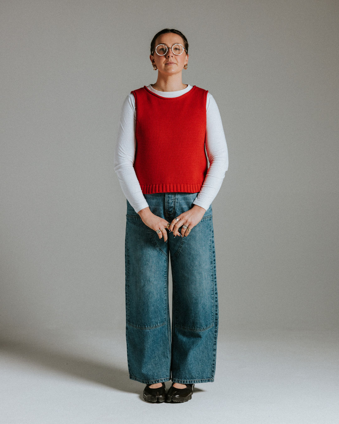 Slow Love cotton knit tank top in red, soft sleeveless summer top