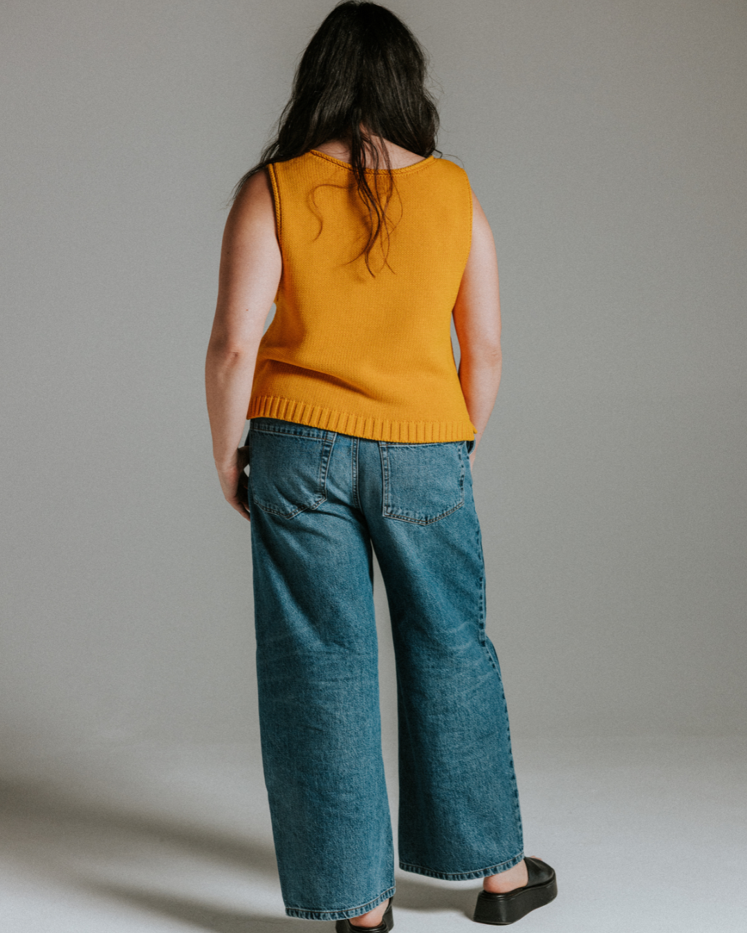 Yellow cotton knit tank top by Slow Love, lightweight sleeveless sweater