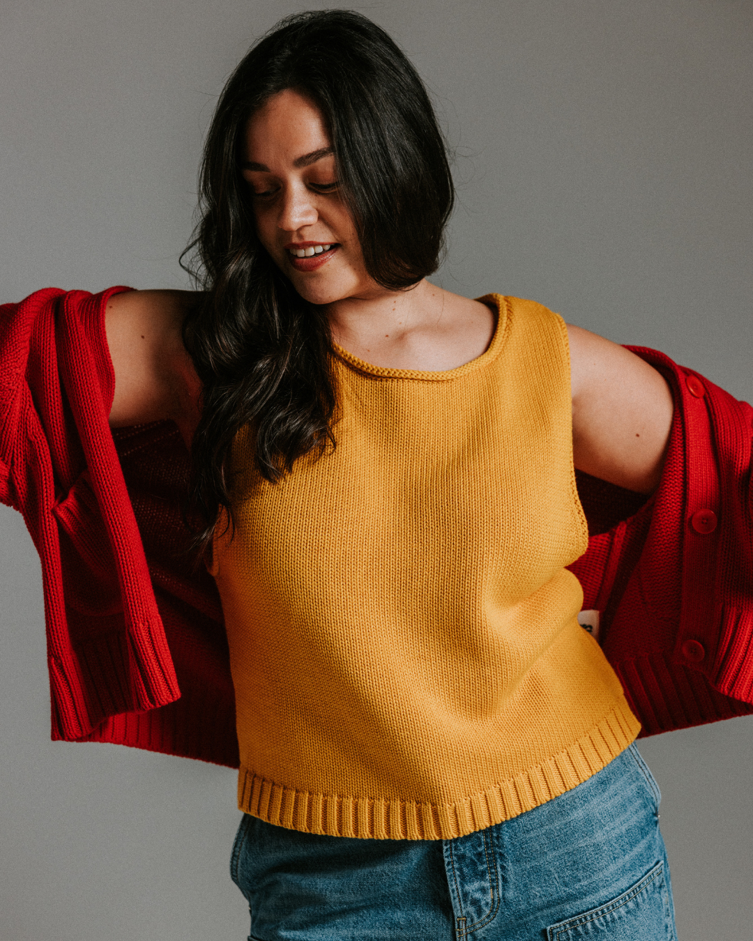 Slow Love cotton knit tank top in yellow, soft sleeveless summer top