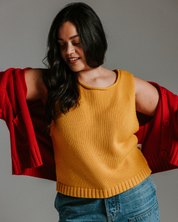 Slow Love cotton knit tank top in yellow, soft sleeveless summer top
