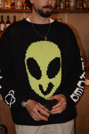 Close-up of Spaced Out hand knit jumper showing stitch texture