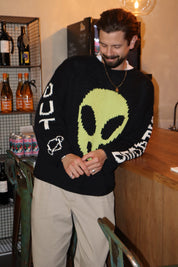 Front view of Spaced Out hand knit jumper oversized cotton knit