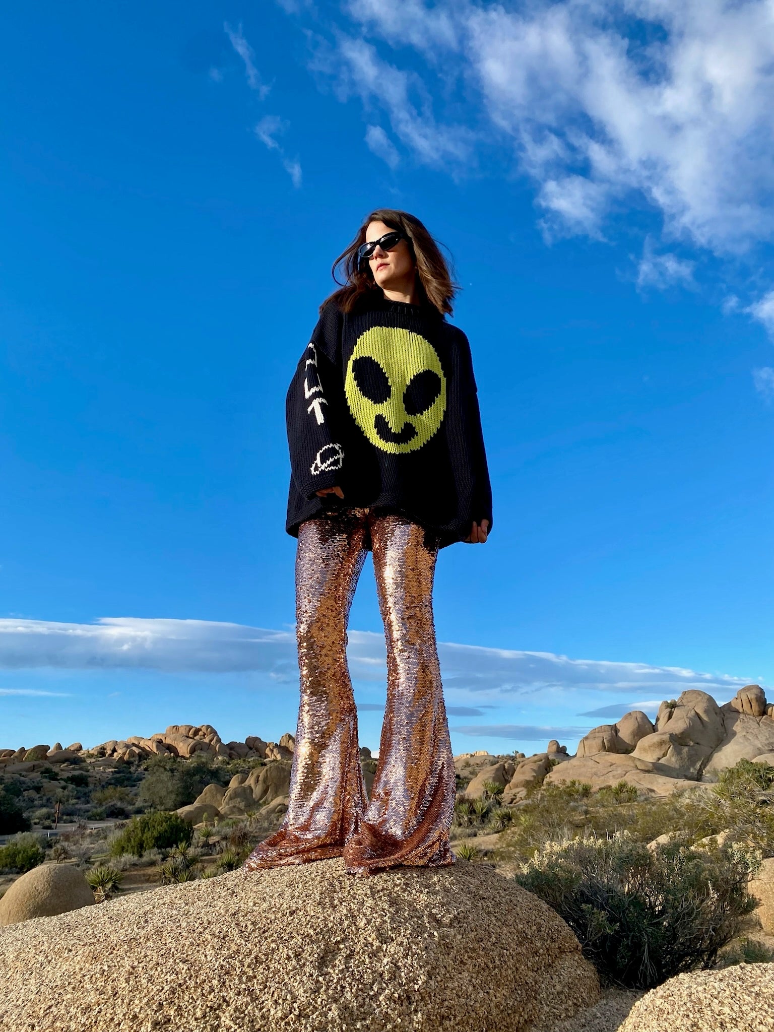 Styled outfit featuring Spaced Out oversized hand knit jumper