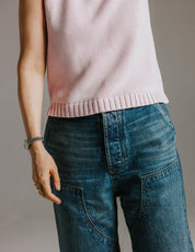Close-up of chunky cotton knit texture on The Staple Tank in mallow