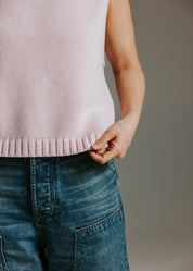 Ribbed hem and side split detail on The Staple Tank in mallow pink cotton knit