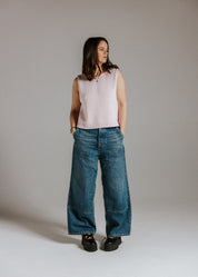 Mid-weight chunky cotton knit detail on The Staple Tank in mallow