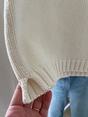 Close-up of panna cotta cotton knit texture on The Staple Tank by Slow Love Knitwear