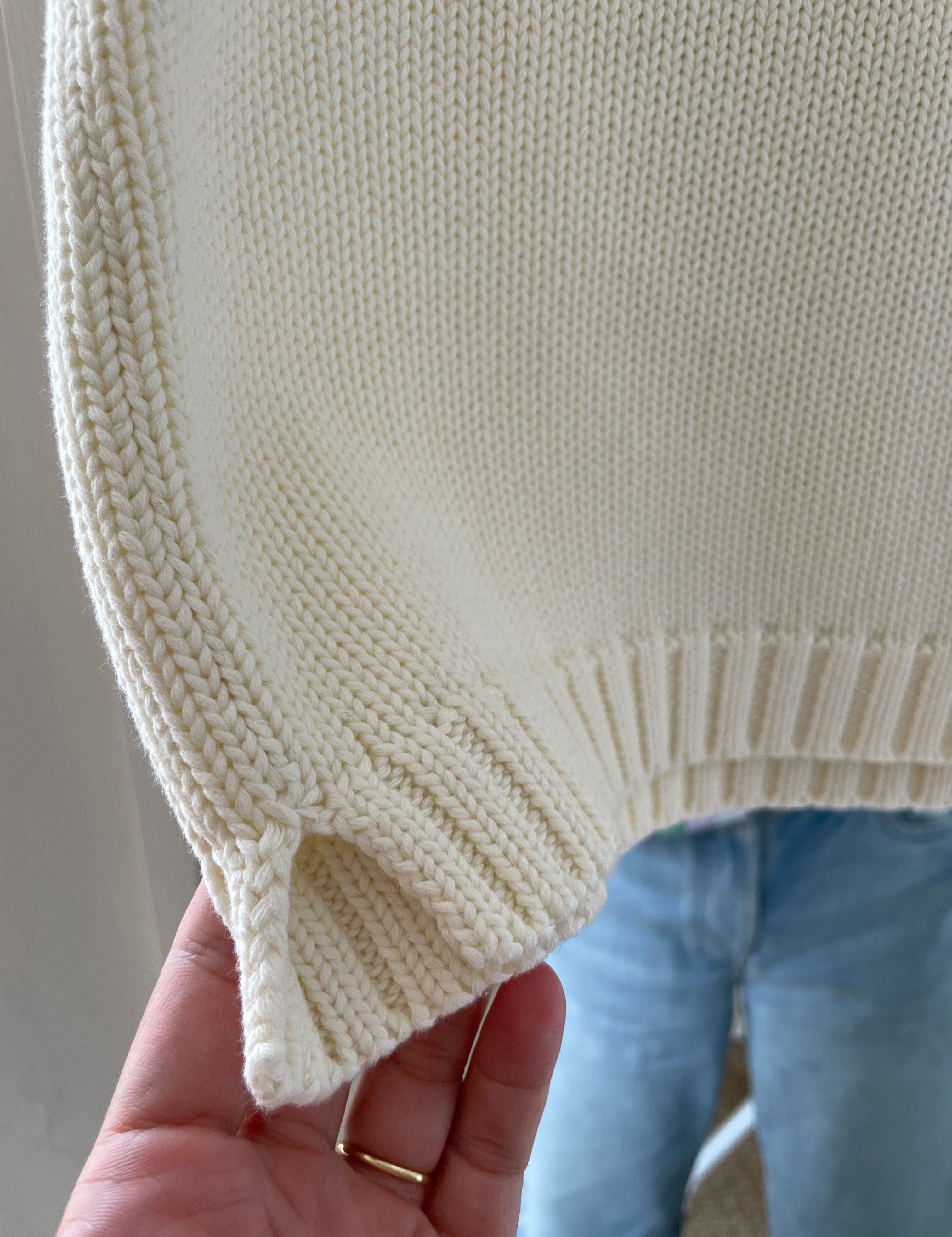 Close-up of panna cotta cotton knit texture on The Staple Tank by Slow Love Knitwear