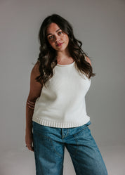 Cream cotton knit tank top in panna cotta colour with soft drape and minimal styling