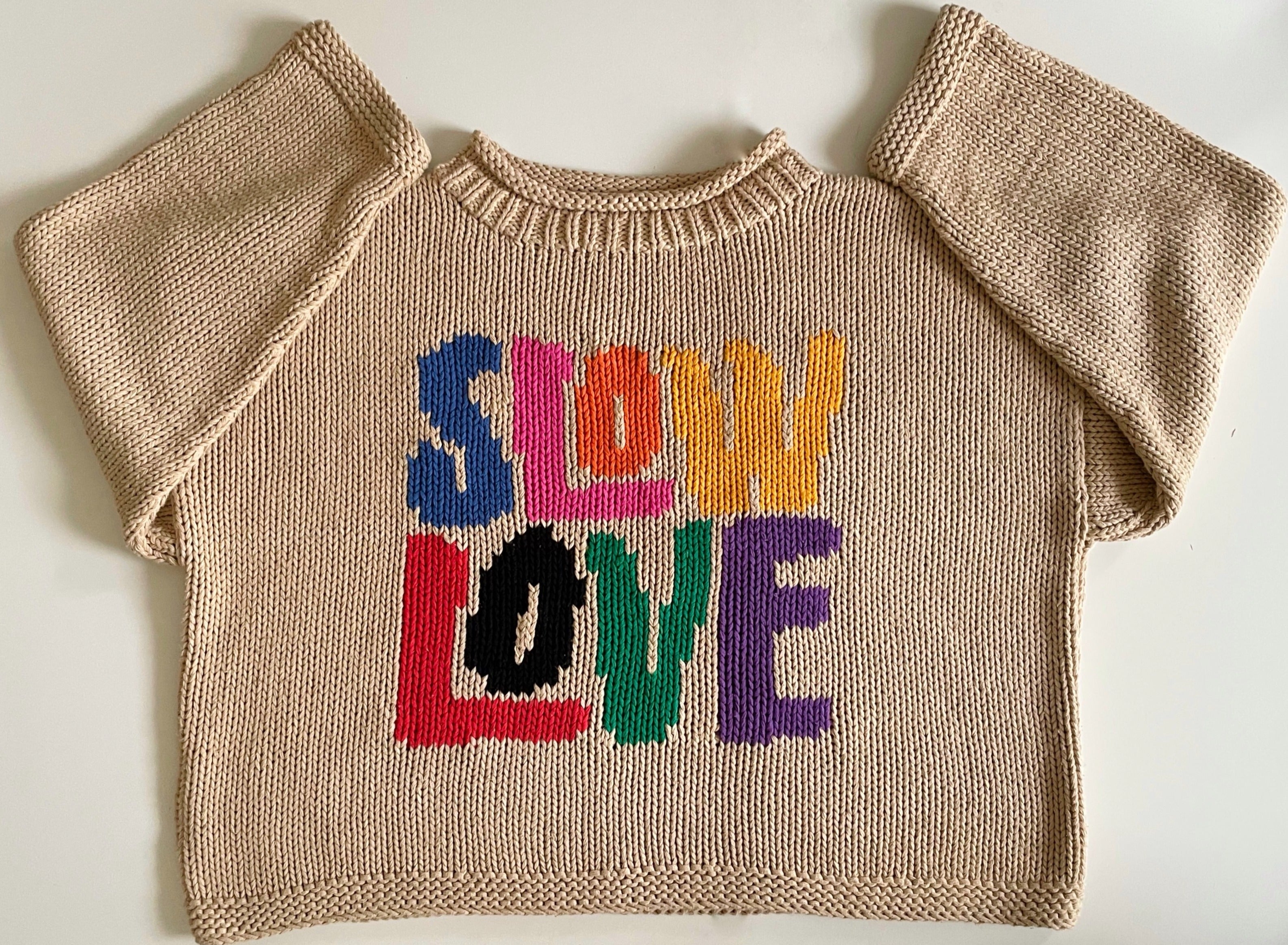 Tutti Frutti hand knit jumper multicoloured front flatlay