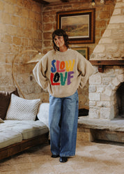 Tutti Frutti Hand Knit Jumper in 100% cotton with a vibrant multicoloured design by Slow Love Knitwear
