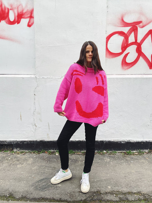 The FEEL GOOD Hand Knit Jumper - Limited Edition PINK & RED