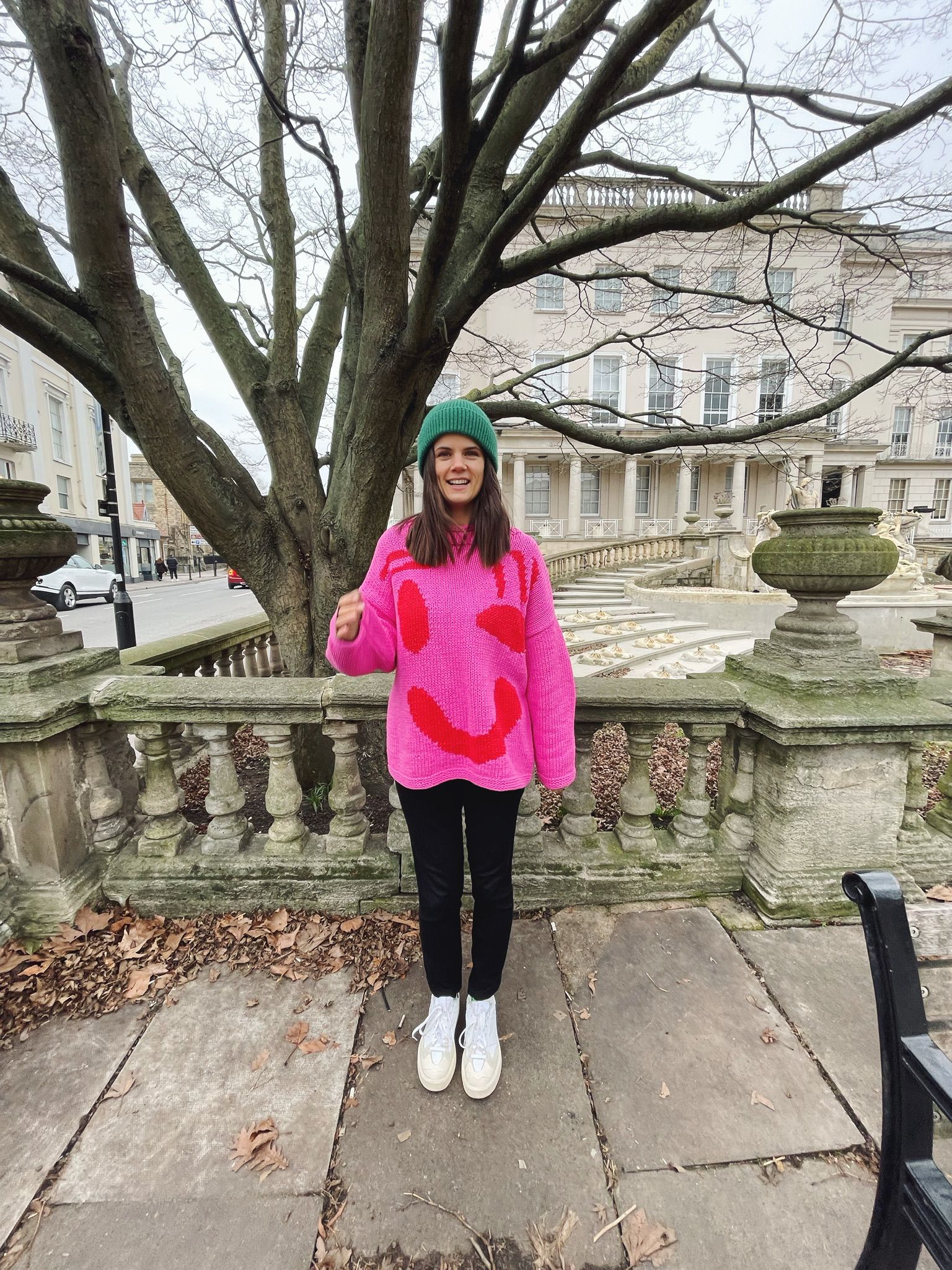 Close detail of handmade pink and red cotton jumper construction