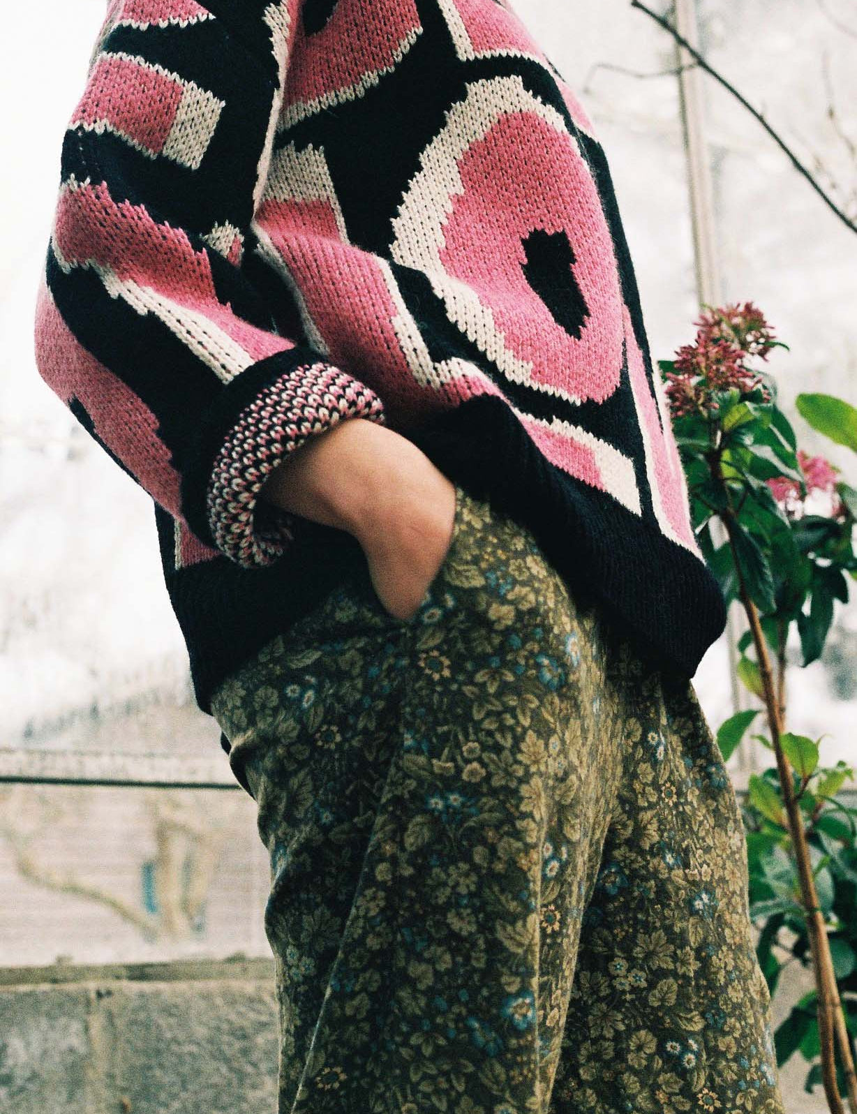 Oversized pink Wild Love wool jumper by Slow Love with a relaxed boxy silhouette